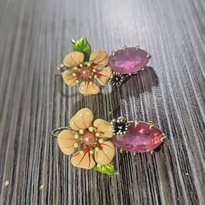 Floral Pink and Green Gem Earrings